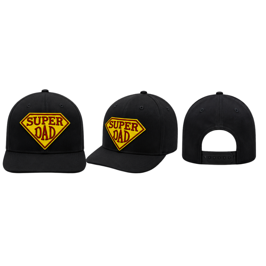 Super Dad Patched Snapback Hat | Father's Day Trucker Cap for Dads - Black