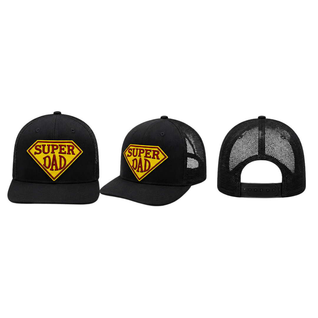 Super Dad Patched Snapback Hat | Father's Day Trucker Cap for Dads - Black