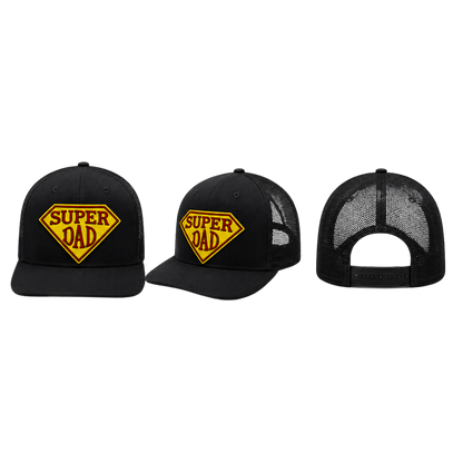 Super Dad Patched Snapback Hat | Father's Day Trucker Cap for Dads - Black