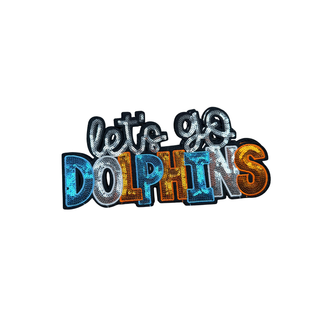 Let's Go Dolphins Football Sequin Large Patch