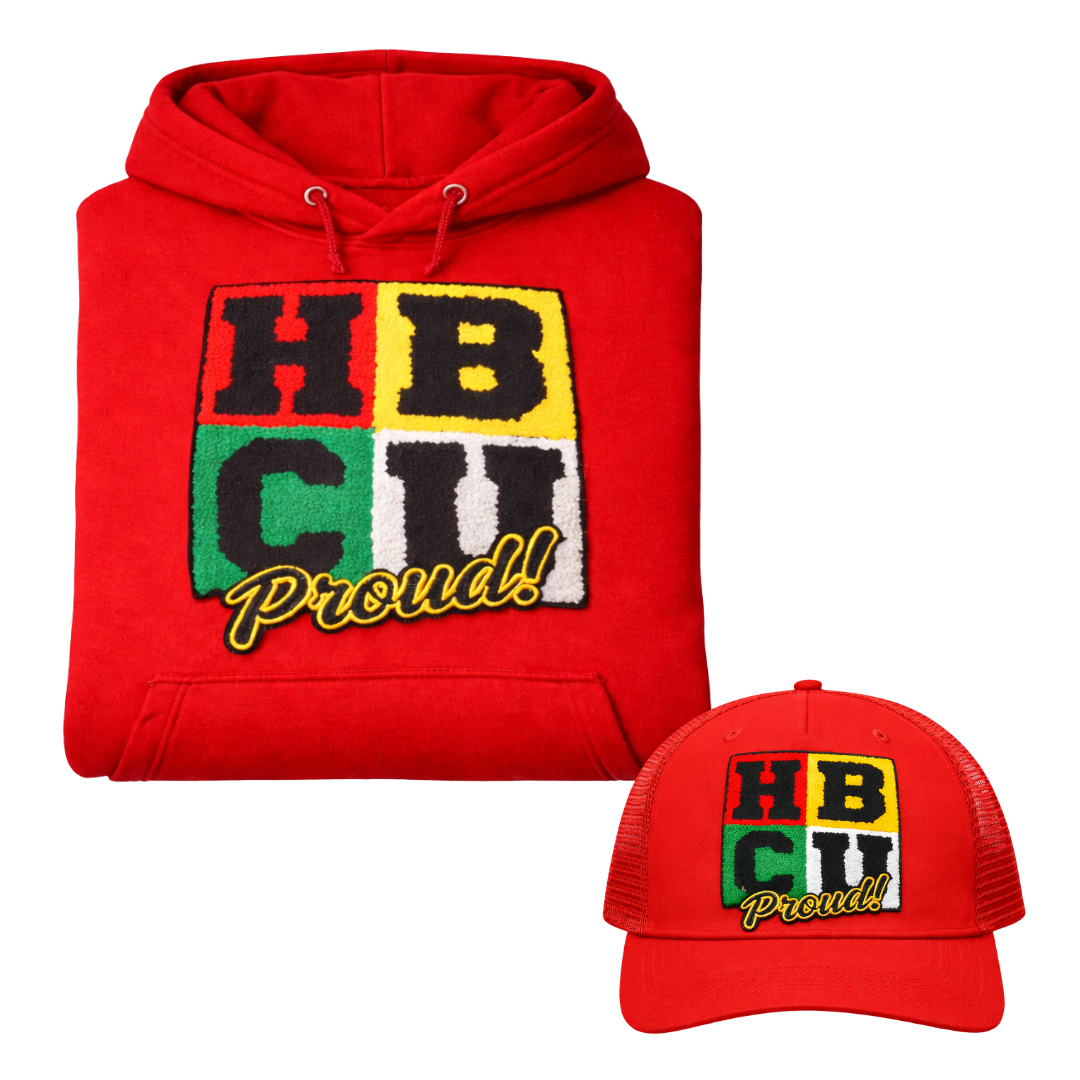 HBCU Period Chenille Patch Hoodie/ Trucker Hat – Statement Streetwear Pullover with Kangaroo Pocket