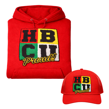HBCU Period Chenille Patch Hoodie/ Trucker Hat – Statement Streetwear Pullover with Kangaroo Pocket