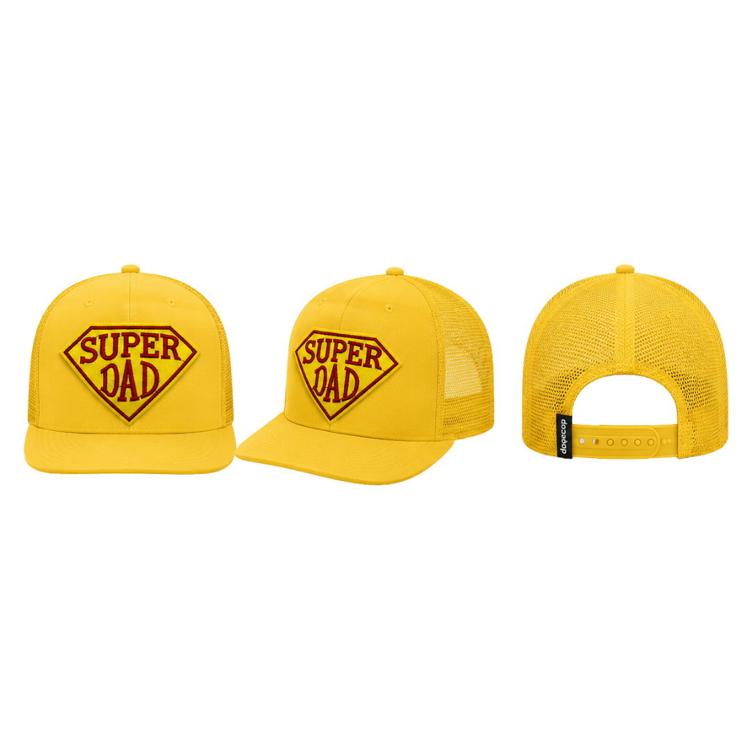 Super Dad Patched Snapback Hat | Father's Day Trucker Cap for Dads - Yellow