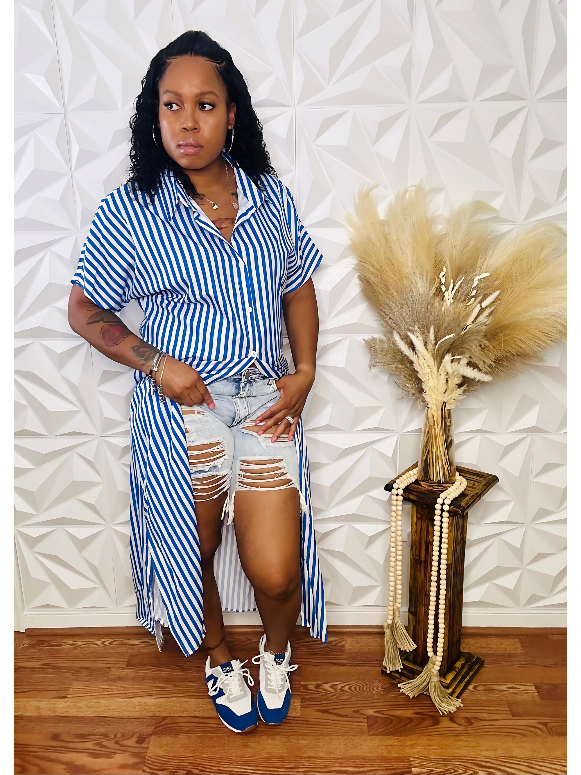 It's Like That Stripe Shirt Dress - Blue