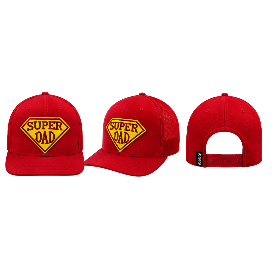 Super Dad Patched Snapback Hat | Father's Day Trucker Cap for Dads - Red