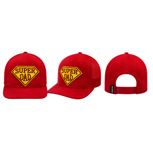 Super Dad Patched Snapback Hat | Father's Day Trucker Cap for Dads - Red