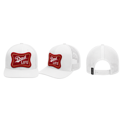Dad Life Patched Snapback Hat | Fatherhood Trucker Cap for Proud Dads - White
