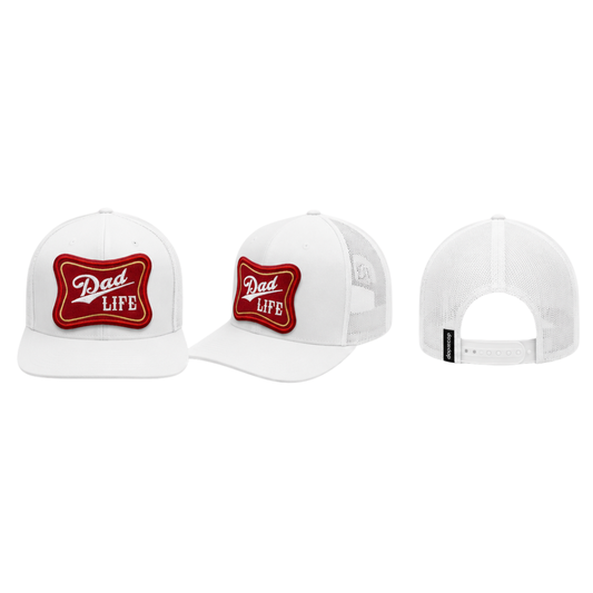 Dad Life Patched Snapback Hat | Fatherhood Trucker Cap for Proud Dads - White