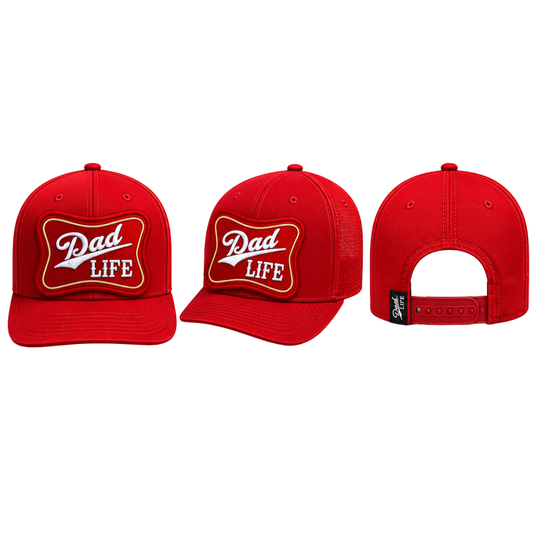 Dad Life Patched Snapback Hat | Fatherhood Trucker Cap for Proud Dads - Red