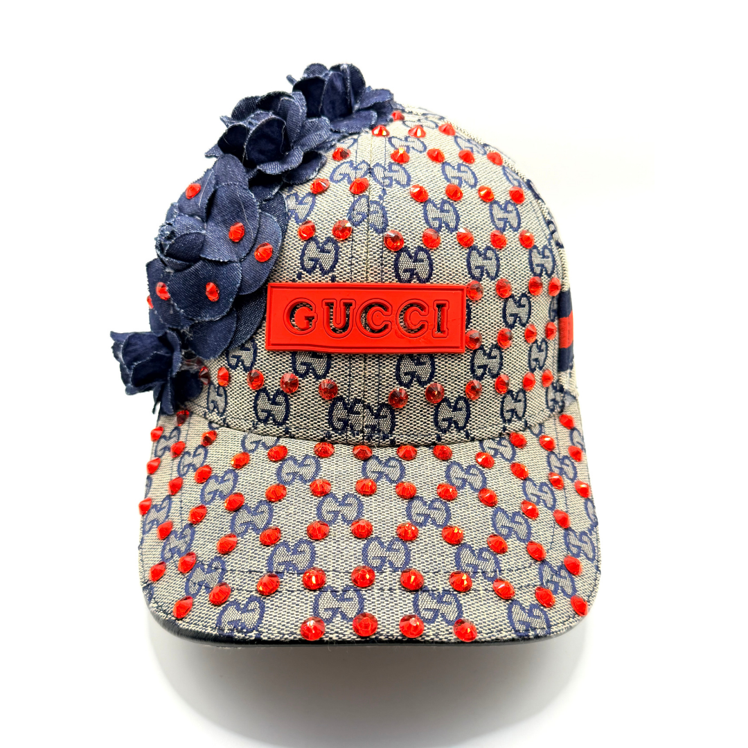 Red & Navy Luxury Junk Blinged Trucker Hat & Matching Junk Tie Set – Blinged & Jeweled - Ready To Ship