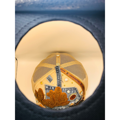 Hustle  Custom Junk Trucker Hat | Rhinestones, Patches, Denim & Pearls