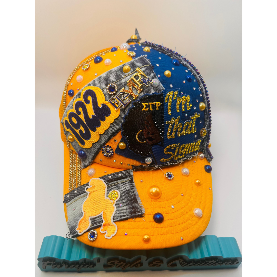 Design Your Custom Sigma Gamma Rho Sorority Trucker Junk Hat | Rhinestones, Patches & Pearls | Greek Life Fashion Cap