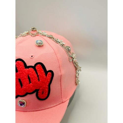 Pink Snapback Hat with Pink Chenille “Pretty” Patch & Clear Crystal Appliqué Trim | Pretty Girl Collection
