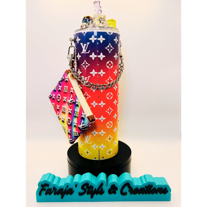 20oz Luxury Rhinestone Tumbler Set | Iced Charmed Topper & Matching Coin Purse | Designer-Inspired
