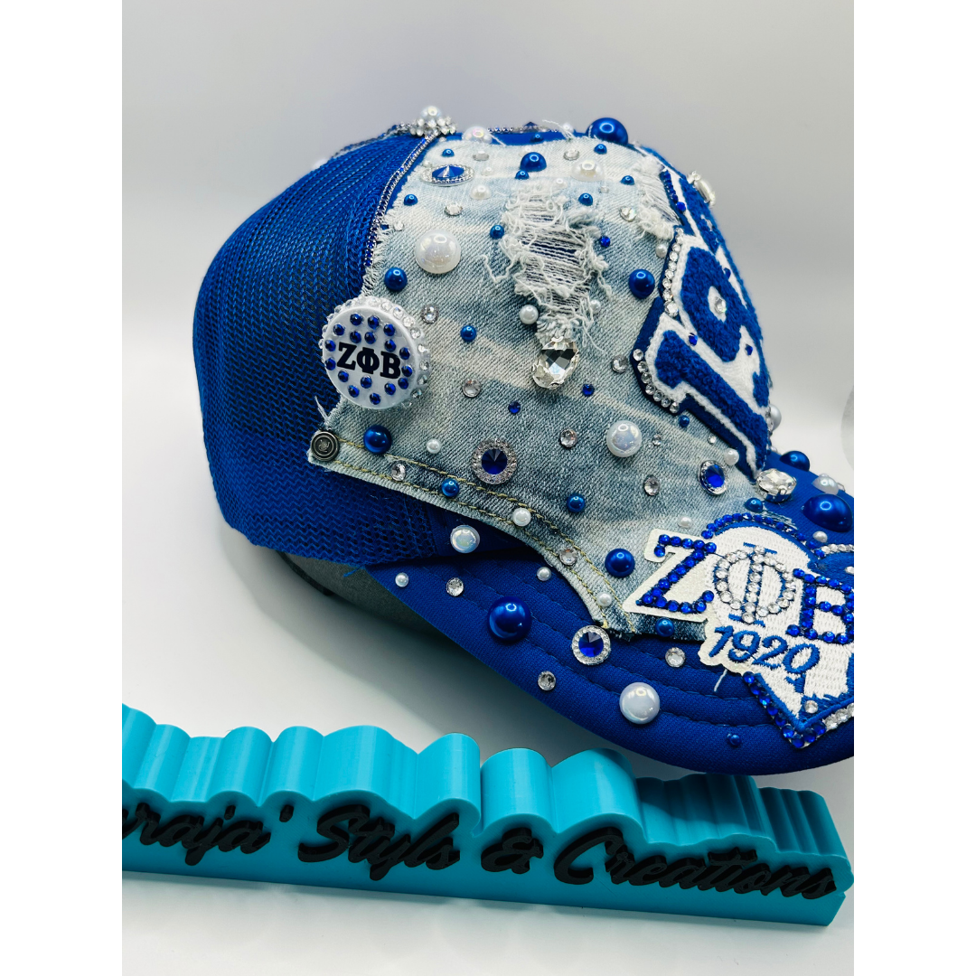 Design Your Custom Zeta Sorority Trucker Junk Hat | Rhinestones, Patches & Pearls | Greek Life Fashion Cap