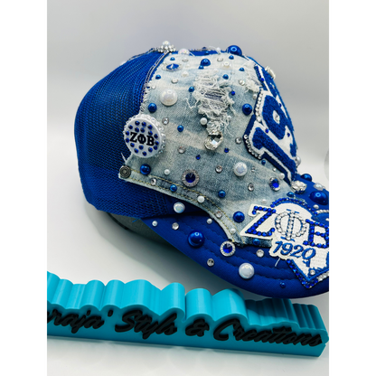 Design Your Custom Zeta Sorority Trucker Junk Hat | Rhinestones, Patches & Pearls | Greek Life Fashion Cap