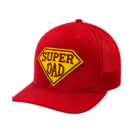 Super Dad Patched Snapback Hat | Father's Day Trucker Cap for Dads - Red
