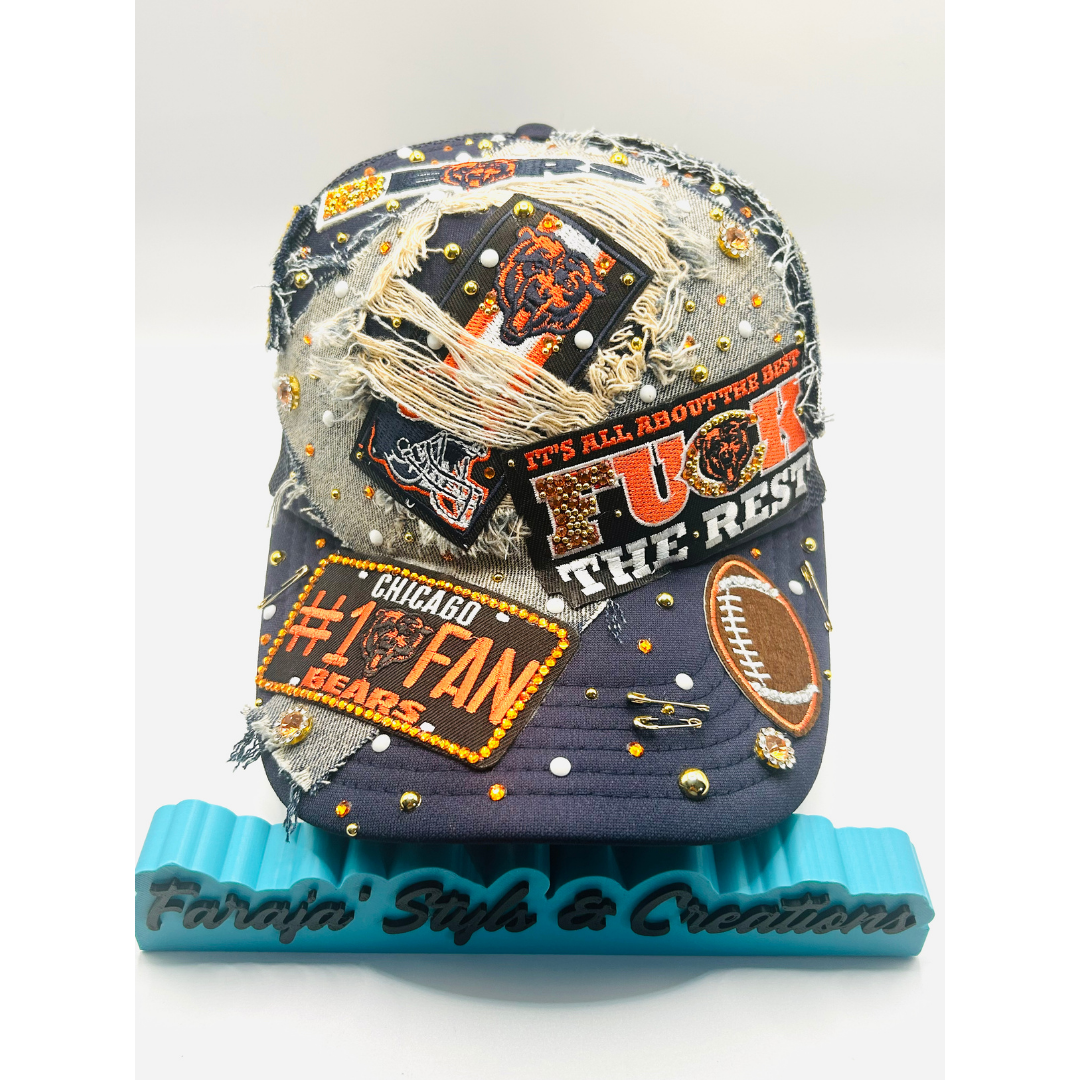 Chicago Bears Premade Junk Trucker Hat – Blinged & Patched Game Day Statement Hat | Ready to Ship
