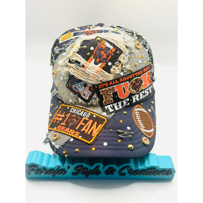 Chicago Bears Premade Junk Trucker Hat – Blinged & Patched Game Day Statement Hat | Ready to Ship