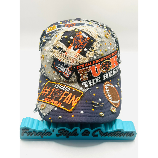 Chicago Bears Premade Junk Trucker Hat – Blinged & Patched Game Day Statement Hat | Ready to Ship