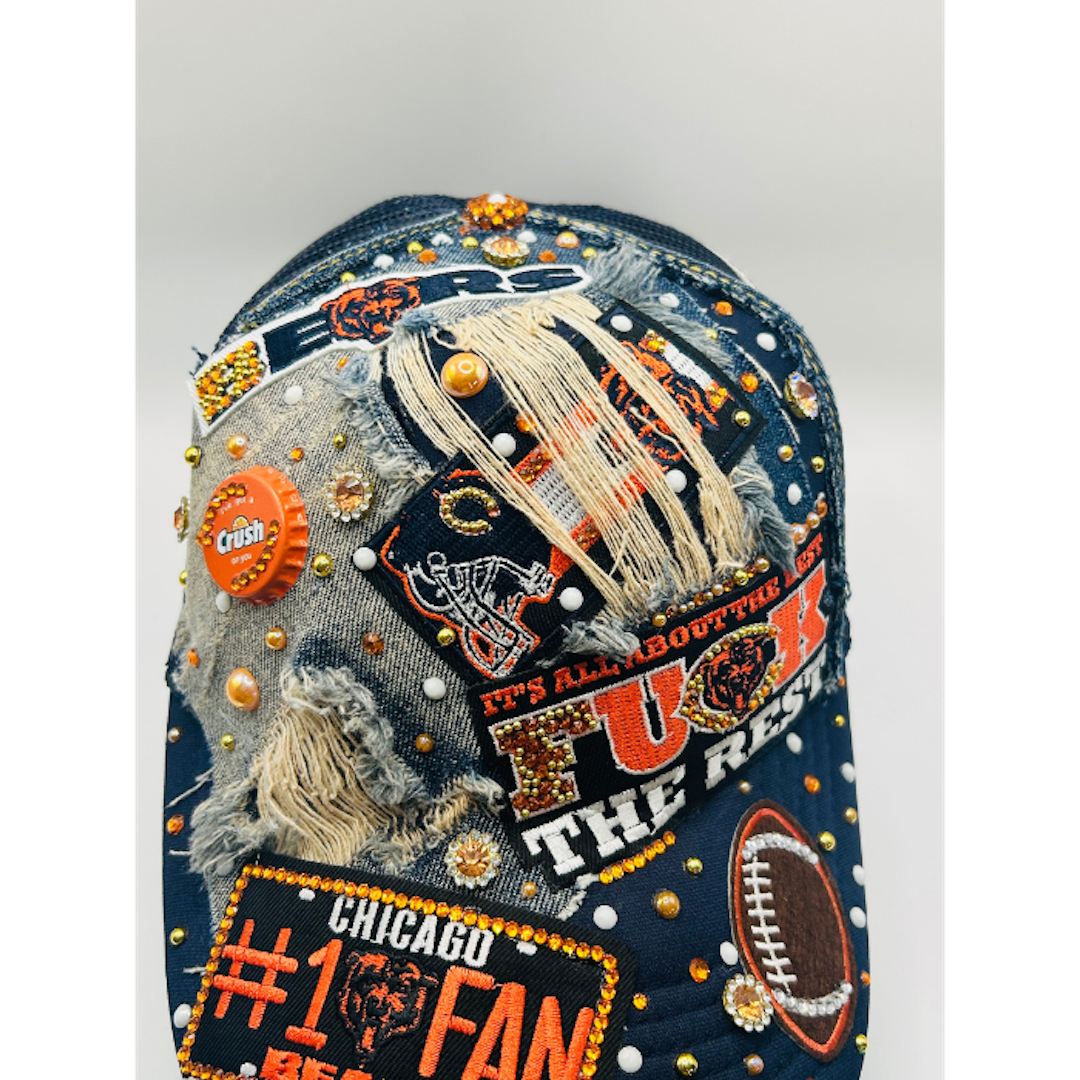 Customize Your Chicago Bears Junk Trucker Hat – Blinged & Patched Game Day Statement Hat