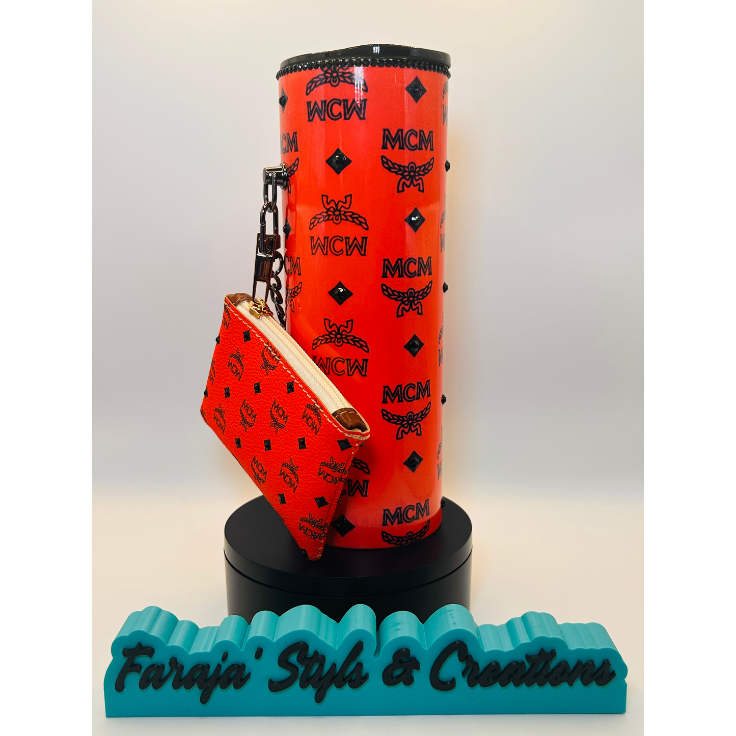 20oz Luxury Rhinestone Tumbler Set | Blinged Rim & Black Topper & Matching Coin Purse | Designer-Inspired | Glam Gift Set