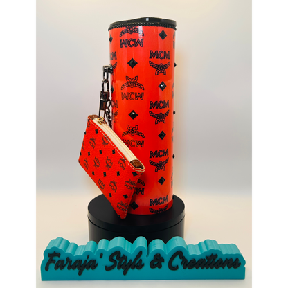 20oz Luxury Rhinestone Tumbler Set | Blinged Rim & Black Topper & Matching Coin Purse | Designer-Inspired | Glam Gift Set