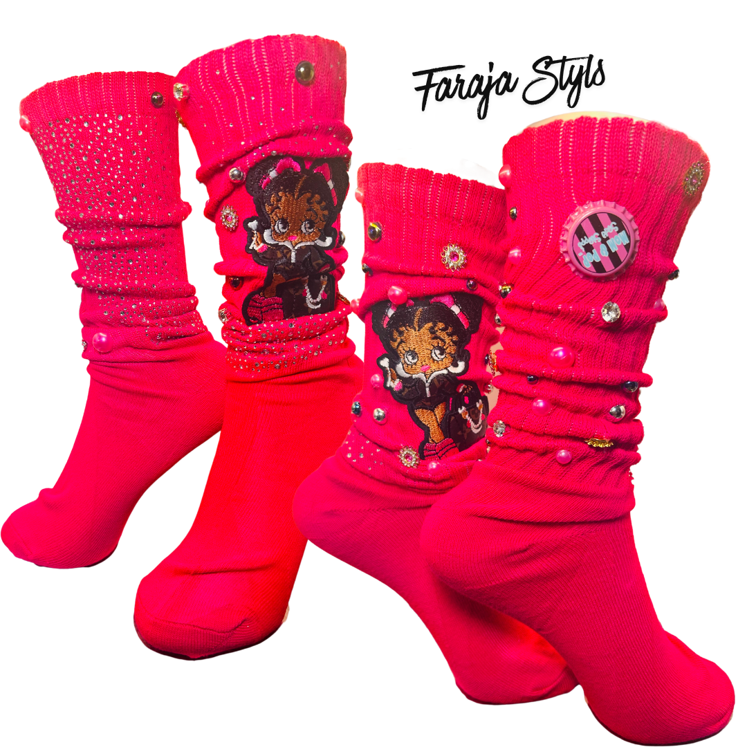Custom Junk Slotch Socks with Patches, Pearls & Rhinestones | Personalized Glam Socks | Handmade Fashion Statement