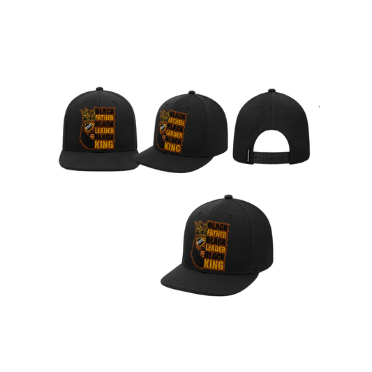 Black Father Leader King Patched Snapback Hat | Black Dad Pride Trucker Cap- Black