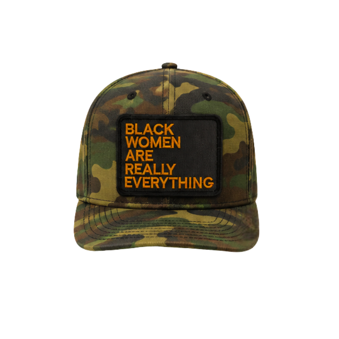 Black Women Are Everything Patched Snapback Hat | Melanin Queen Trucker Cap - BLK Orange Camo