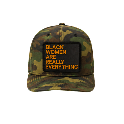 Black Women Are Everything Patched Snapback Hat | Melanin Queen Trucker Cap - BLK Orange Camo