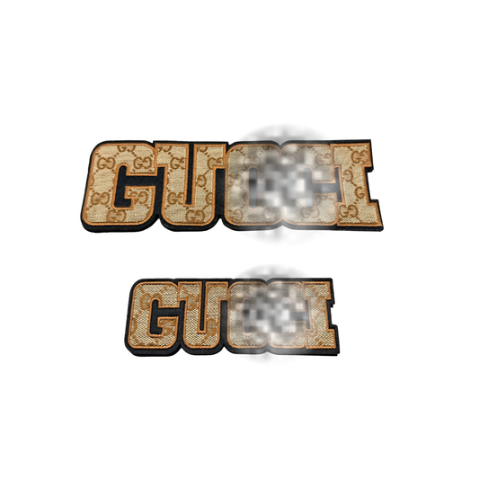 G***I  Designer Inspired Denim Brown Word Patches