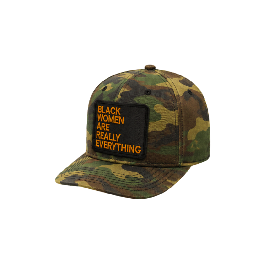 Black Women Are Everything Patched Snapback Hat | Melanin Queen Trucker Cap - BLK Orange Camo