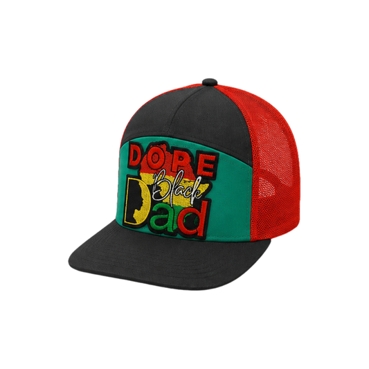 Dope Black Dad Patched Snapback Hat | Black Fatherhood Pride Trucker Cap (No Mesh)