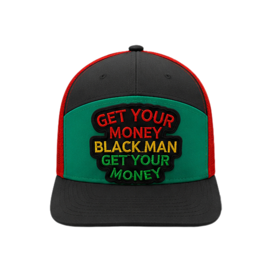 Get Your Money Black Man Patched Snapback Hat | Hustle & Success Trucker Cap (No Mesh)