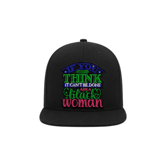 Ask A Black Woman Snapback Canvas Trucker Hat - Black