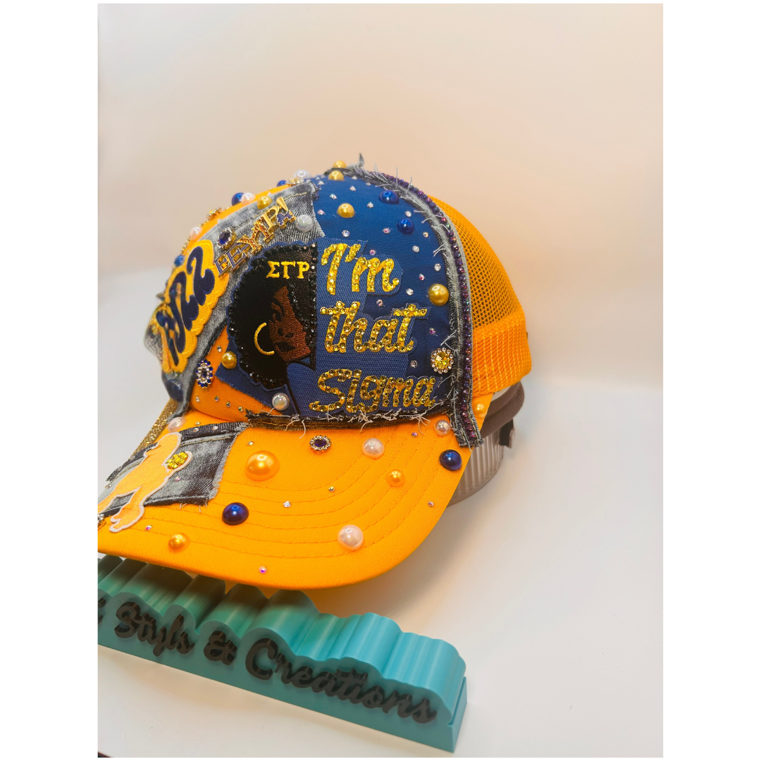 Design Your Custom Sigma Gamma Rho Sorority Trucker Junk Hat | Rhinestones, Patches & Pearls | Greek Life Fashion Cap