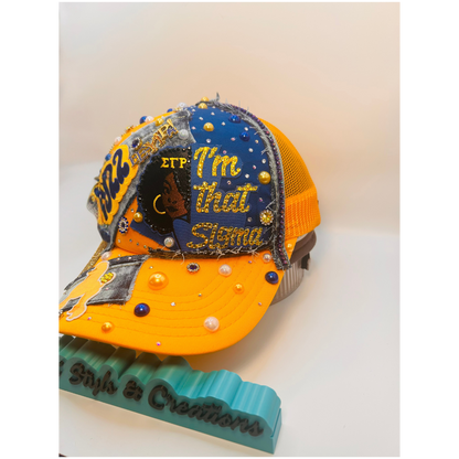 Design Your Custom Sigma Gamma Rho Sorority Trucker Junk Hat | Rhinestones, Patches & Pearls | Greek Life Fashion Cap
