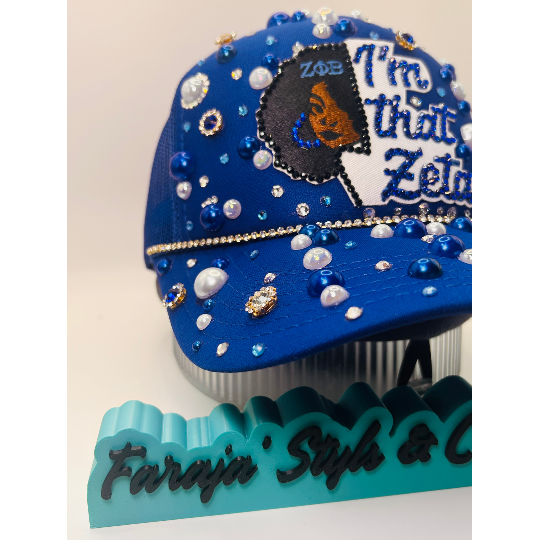 Design Your Custom Zeta Sorority Trucker Junk Hat | Rhinestones, Patches & Pearls | Greek Life Fashion Cap