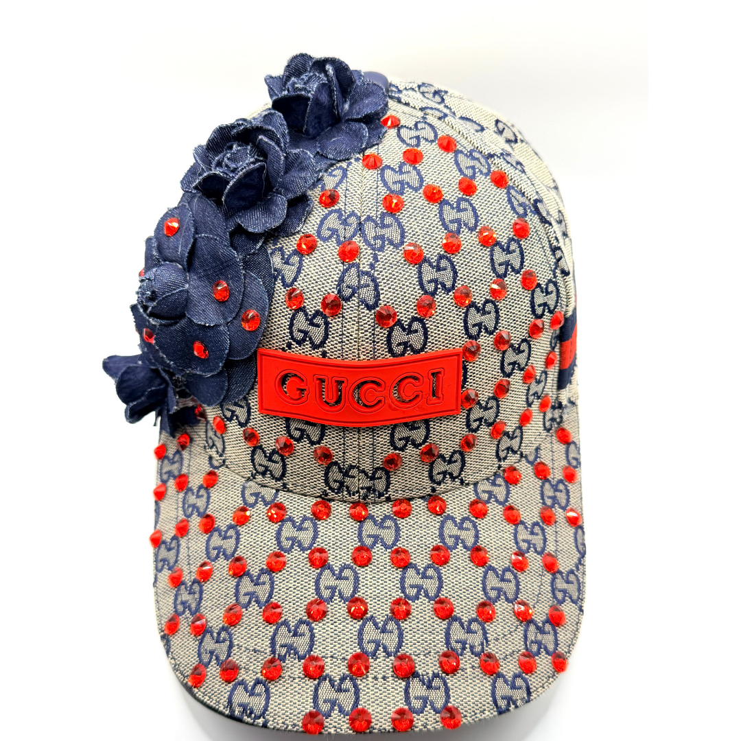 Red & Navy Luxury Junk Blinged Trucker Hat & Matching Junk Tie Set – Blinged & Jeweled - Ready To Ship