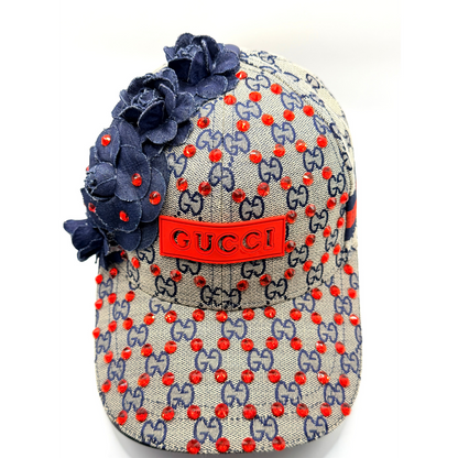Red & Navy Luxury Junk Blinged Trucker Hat & Matching Junk Tie Set – Blinged & Jeweled - Ready To Ship