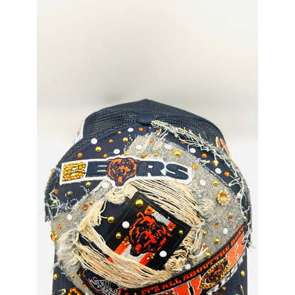 Chicago Bears Premade Junk Trucker Hat – Blinged & Patched Game Day Statement Hat | Ready to Ship