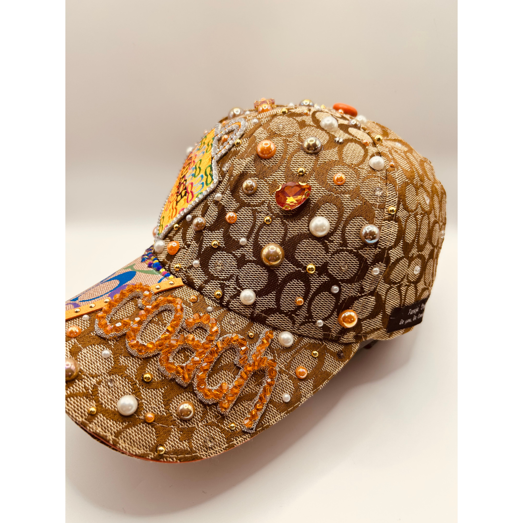 Premade Colorful Junk Trucker Hat & Matching Junk Tie – Patched, Blinged & Pearl Statement Set