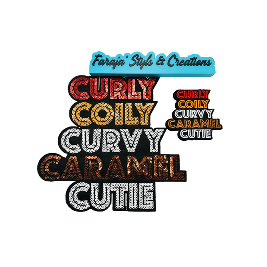 Curly, Coily, Curvy, Caramel, Cutie Sequin Patches