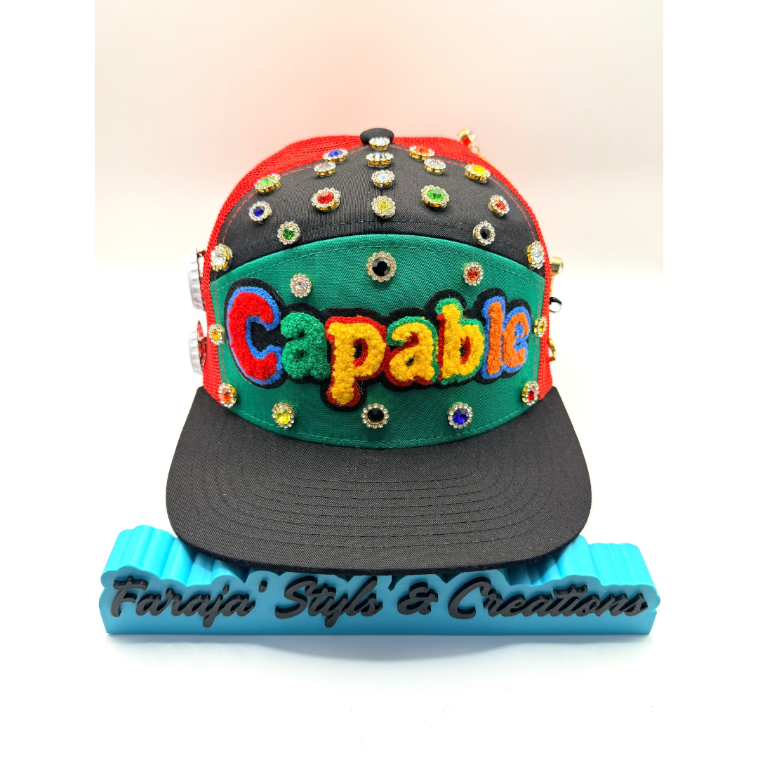 Statement Multicolor "Capable" Jeweled Snap Back Cap - Ready To Ship