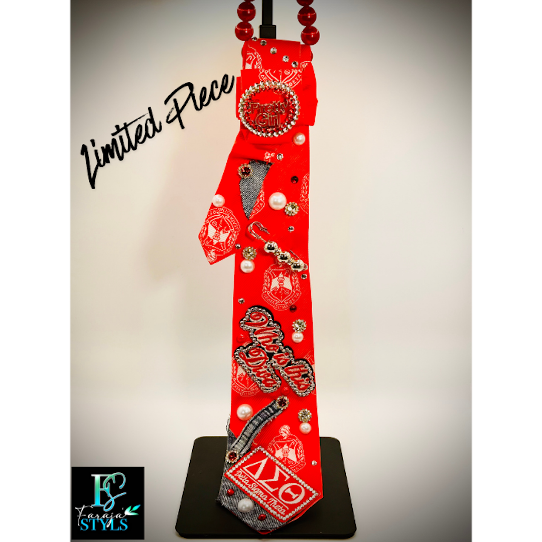 Delta Sigma Theta Premade Junk Tie – Red & White Greek Statement Tie