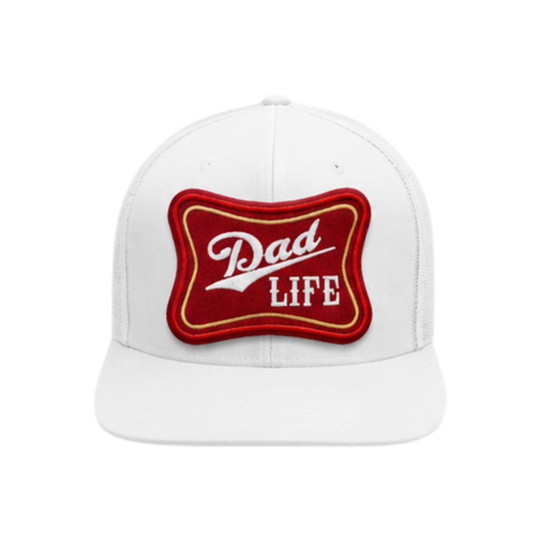 Dad Life Patched Snapback Hat | Fatherhood Trucker Cap for Proud Dads - White
