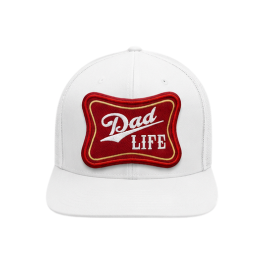 Dad Life Patched Snapback Hat | Fatherhood Trucker Cap for Proud Dads - White
