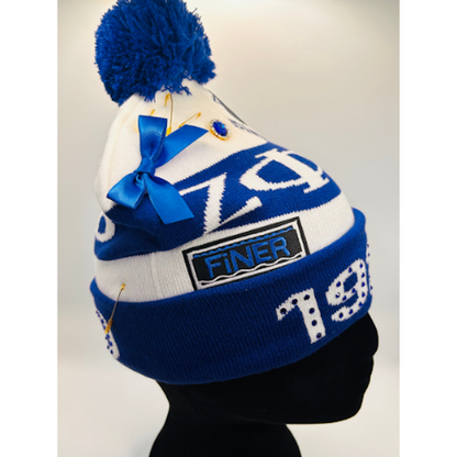 Zeta Phi Beta Junk Pom Pom Beanie | Patched, Pinned, Stoned & Pearled | Custom Zeta Winter Hat