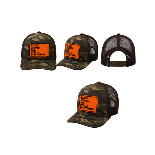 Black Women Are Everything Patched Snapback Hat | Melanin Queen Trucker Cap - Orange/Camo